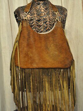 Slouchy Cowhide Fringe Shoulder Bag – Handmade Western Boho Purse